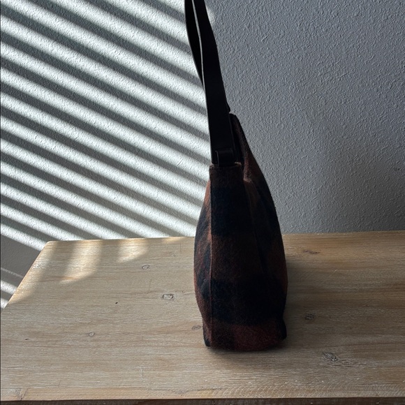 Vintage Plaid Wool Shoulder Bag - Brown and Black - Picture 7 of 16